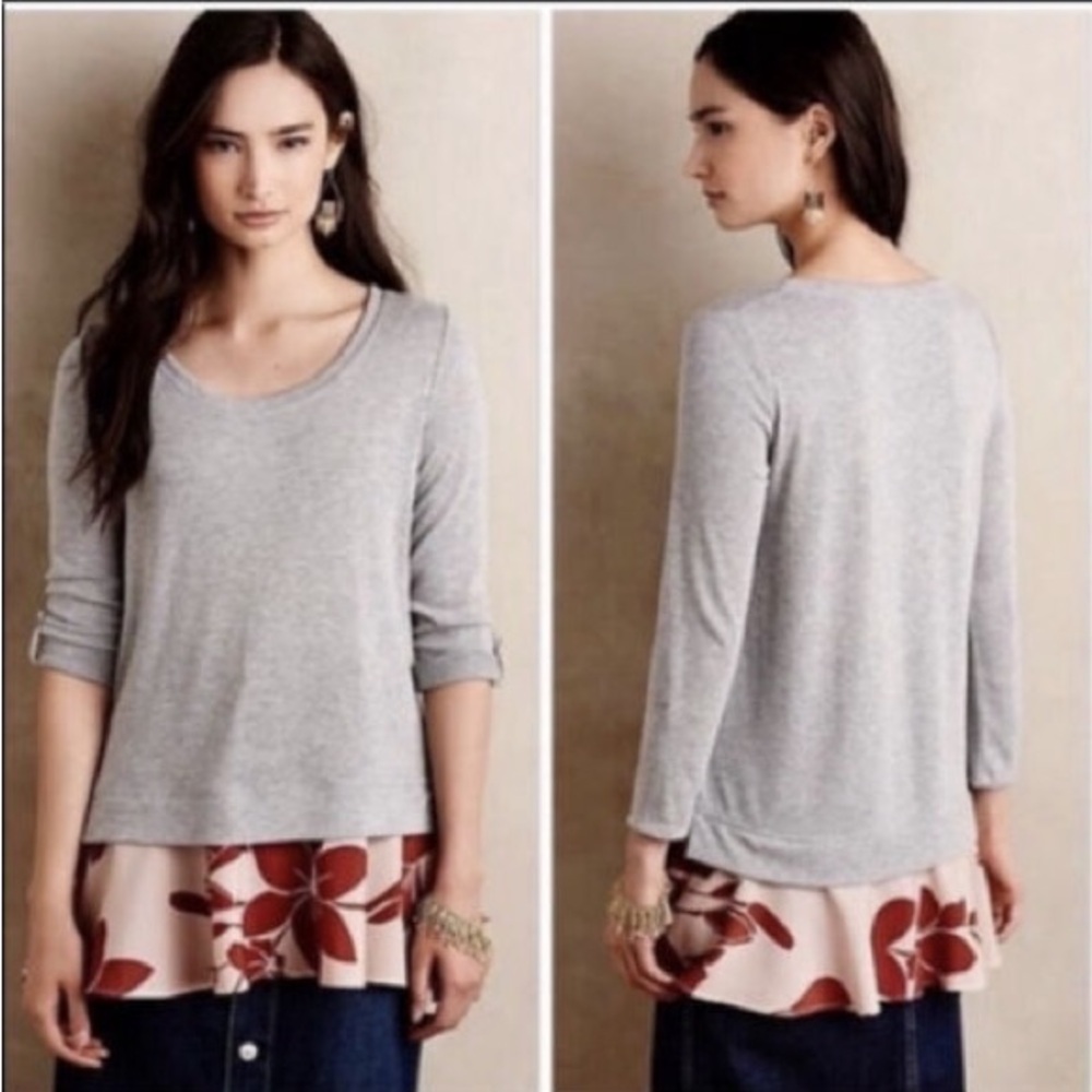 Little Yellow Button (Anthropologie) Knit/Floral Tunic Size S